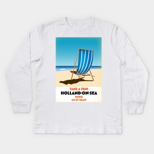 Holland-on-Sea vintage style travel poster art. Kids Long Sleeve T-Shirt